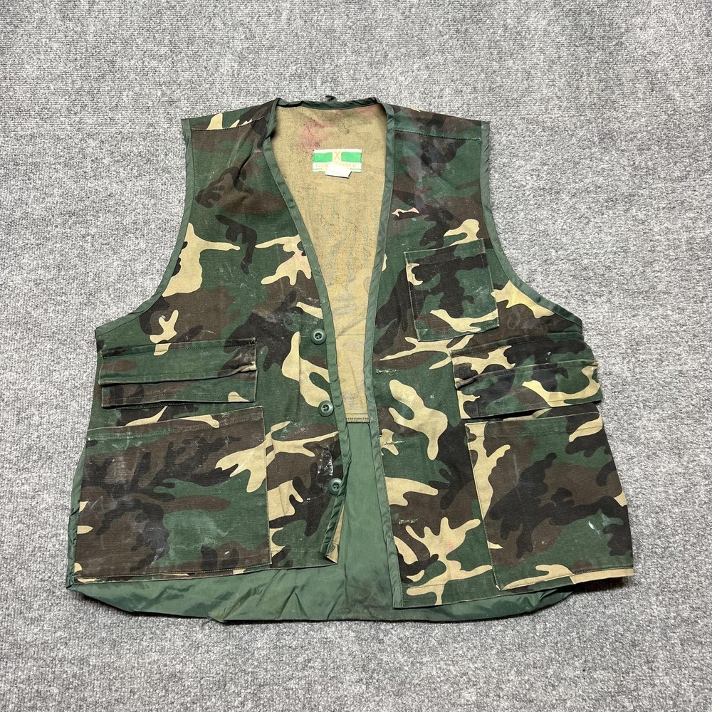 Game Winner Sportswear Vest Mens Medium Green Camo Hunting Pockets Button